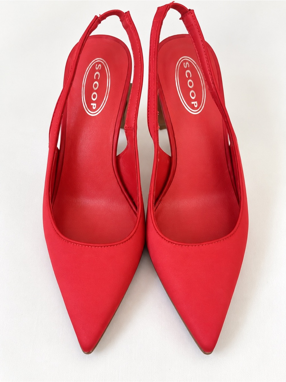 SCOOP Red Pointed-Toe Slingback Heels
